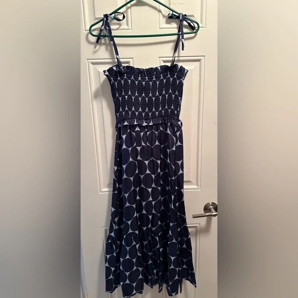 Kate Spade Joy Dot Silk Twill Smocked Dress Size L NWT